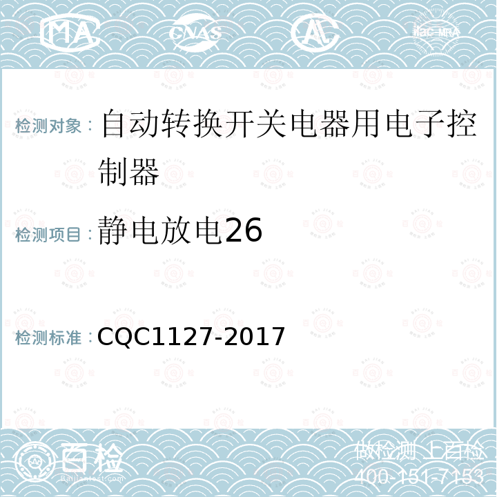 静电放电26 CQC1127-2017 自动转换开关电器用电子控制器认证技术规范