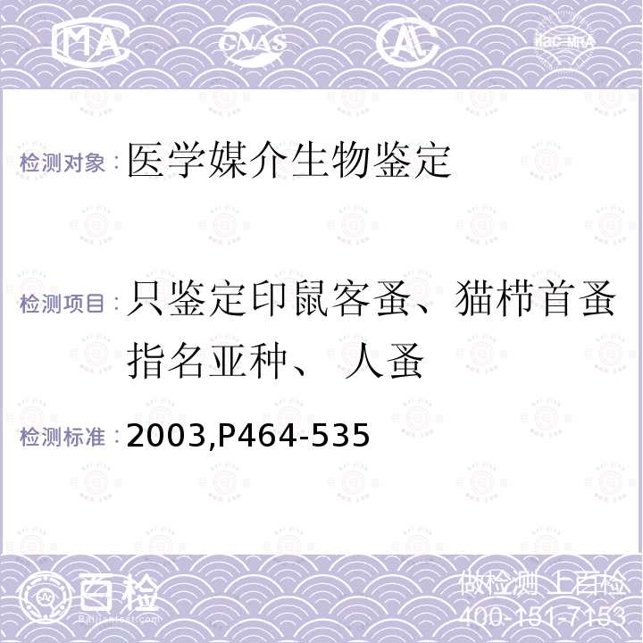 只鉴定印鼠客蚤、猫栉首蚤指名亚种、 人蚤 中国重要医学昆虫分类与鉴别 河南科学技术出版社  （第一版）