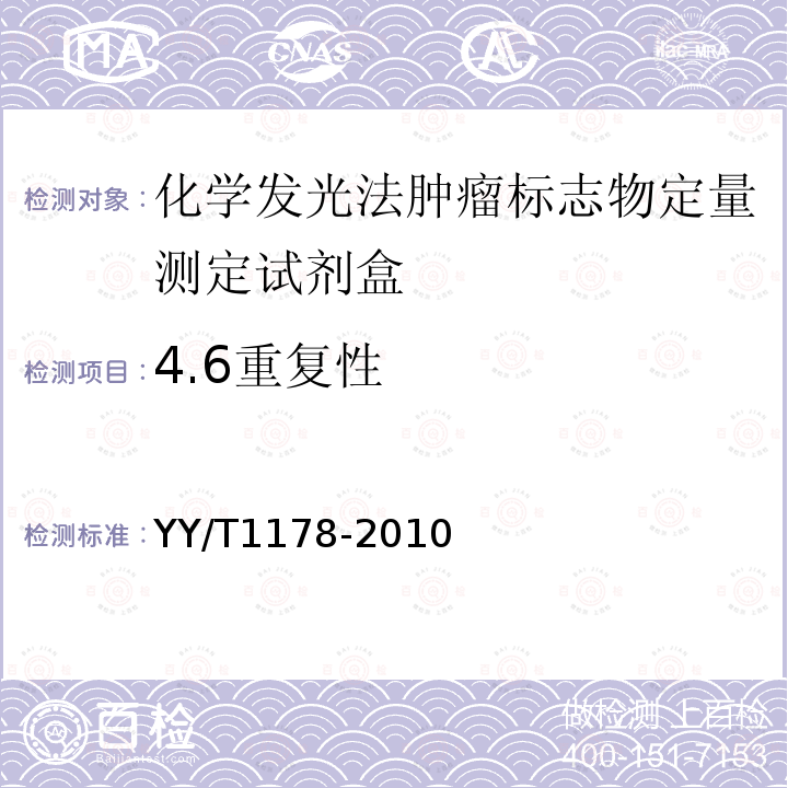 4.6重复性 YY/T 1178-2010 糖类抗原CA19-9定量测定试剂(盒) 化学发光免疫分析法