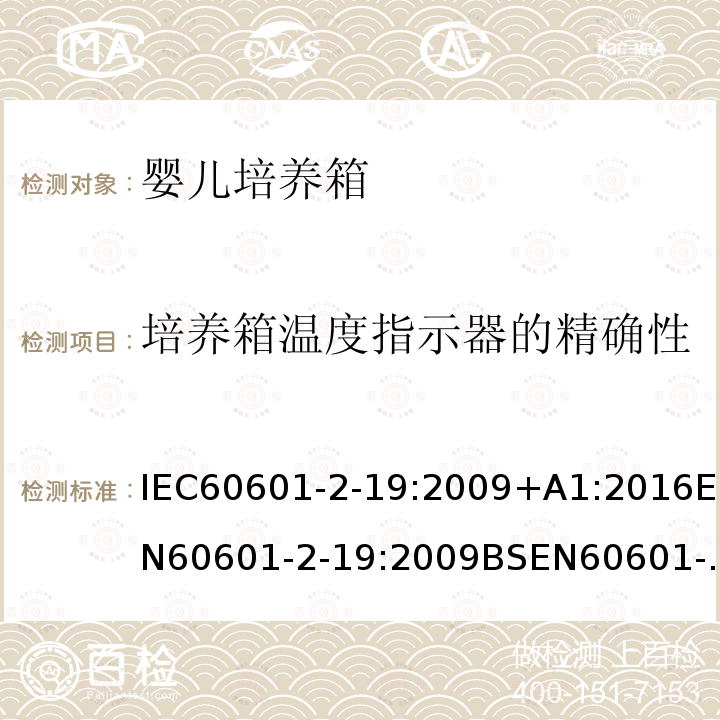 培养箱温度指示器的精确性 IEC 60601-2-19-2020 医用电气设备 第2-19部分:婴儿培养箱的基本安全和基本性能专用要求