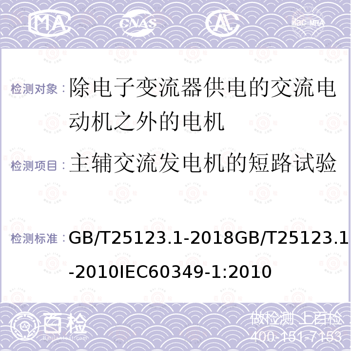 主辅交流发电机的短路试验 电力牵引 轨道机车车辆和公路车辆用旋转电机 第1部分: 除电子变流器供电的交流电动机之外的电机