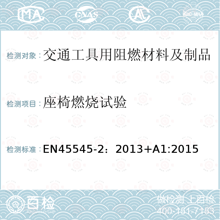 座椅燃烧试验 轨道应用—轨道车辆的防火保护—第2部分:材料和部件的防火要求