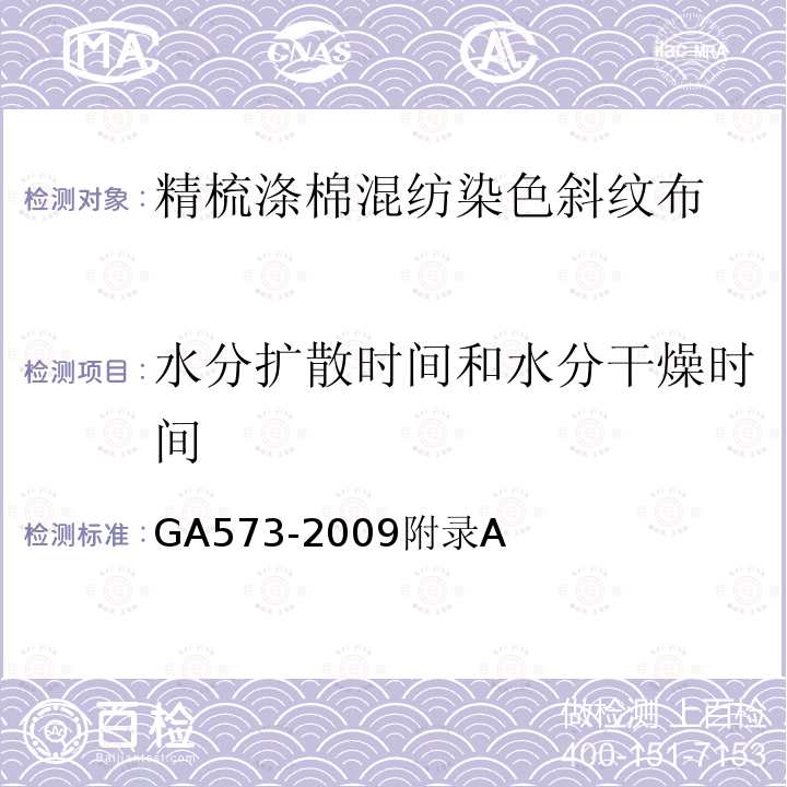 水分扩散时间和水分干燥时间 GA 573-2009 警服材料 精梳棉涤混纺染色斜纹布