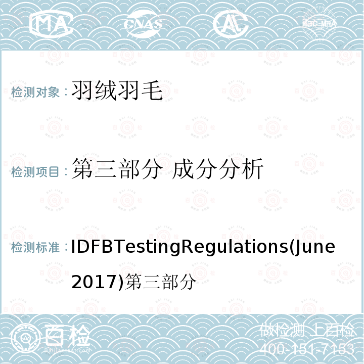 第三部分 成分分析 国际羽绒羽毛局测试规则  （2017.06)