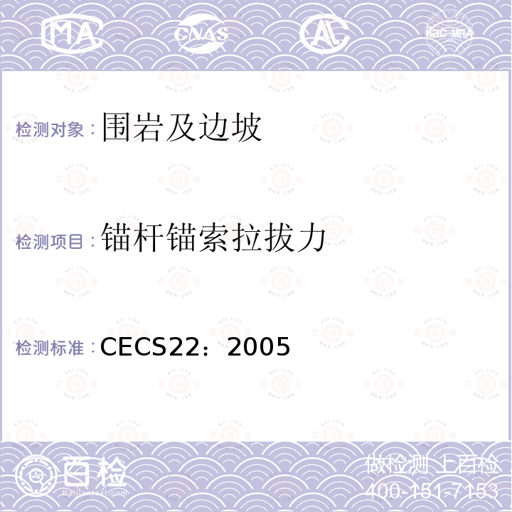 锚杆锚索拉拔力 CECS22：2005 岩土锚杆(索)技术规程 9.1、9.2、附录E