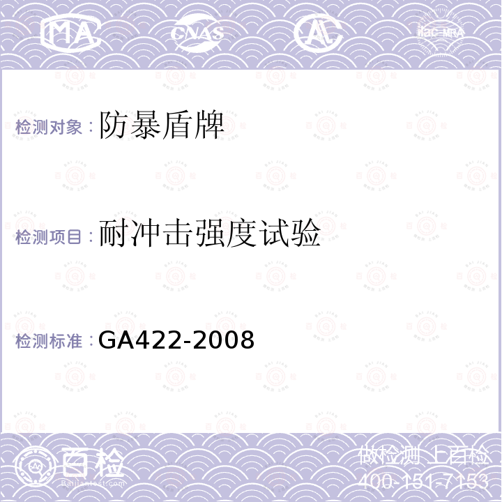 耐冲击强度试验 GA 422-2008 防暴盾牌