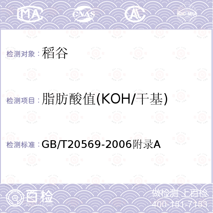 脂肪酸值(KOH/干基) GB/T 20569-2006 稻谷储存品质判定规则