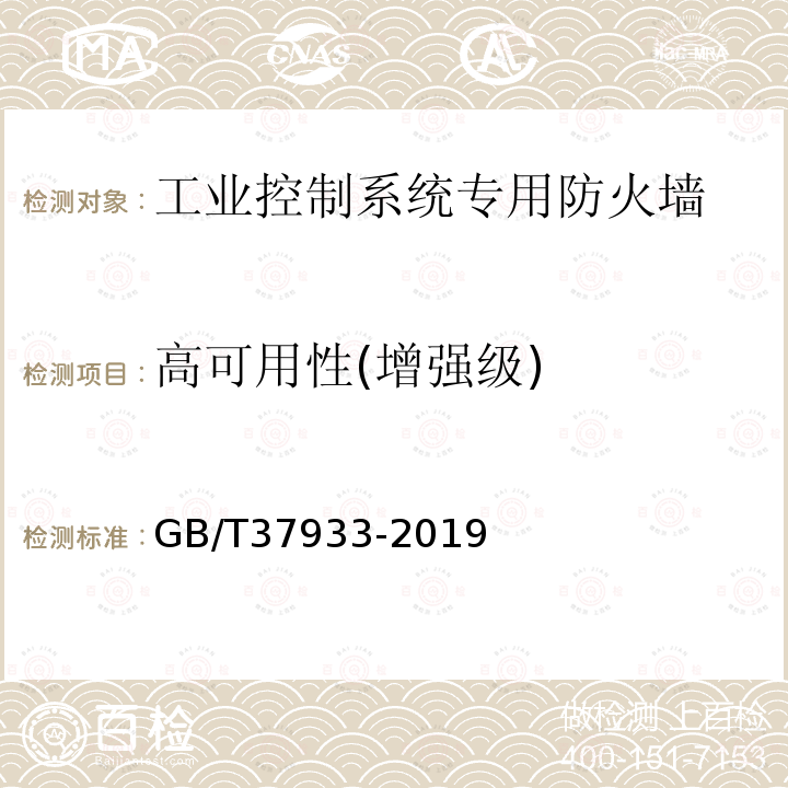 高可用性(增强级) GB/T 37933-2019 信息安全技术 工业控制系统专用防火墙技术要求