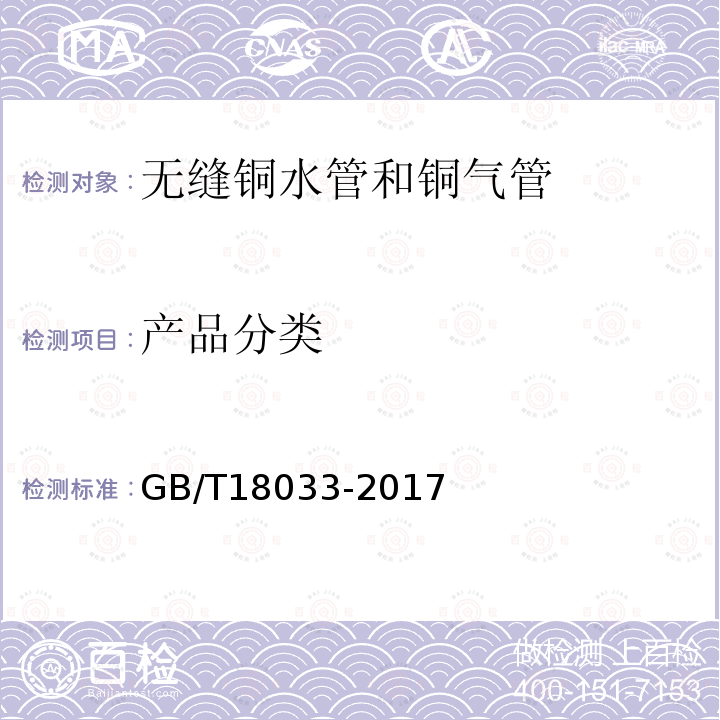 产品分类 GB/T 18033-2017 无缝铜水管和铜气管