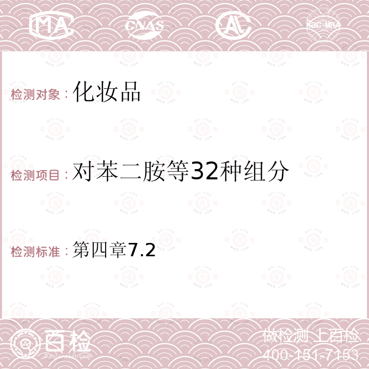 对苯二胺等32种组分 国家食品药品监督管理总局 化妆品安全技术规范  （2015年版）