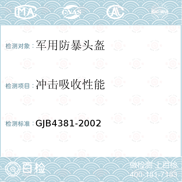 冲击吸收性能 GJB4381-2002 防暴头盔通用规范