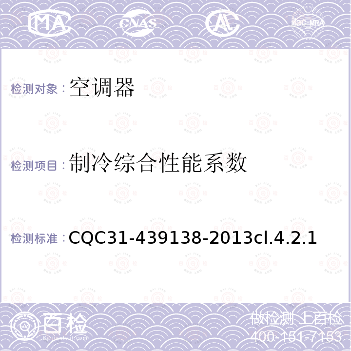 制冷综合性能系数 CQC31-439138-2013cl.4.2.1 多联式空调（热泵）机组超高效认证规则