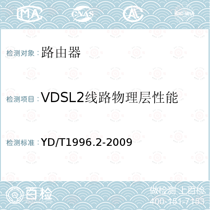 VDSL2线路物理层性能 YD/T 1996.2-2009 接入网技术要求 第二代甚高速数字用户线(VDSL2) 第2部分:收发器