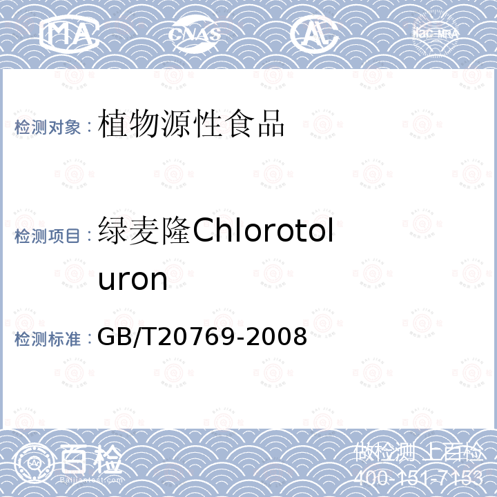 绿麦隆Chlorotoluron 水果和蔬菜中450种农药及相关化学品残留量的测定 液相色谱-串联质谱法