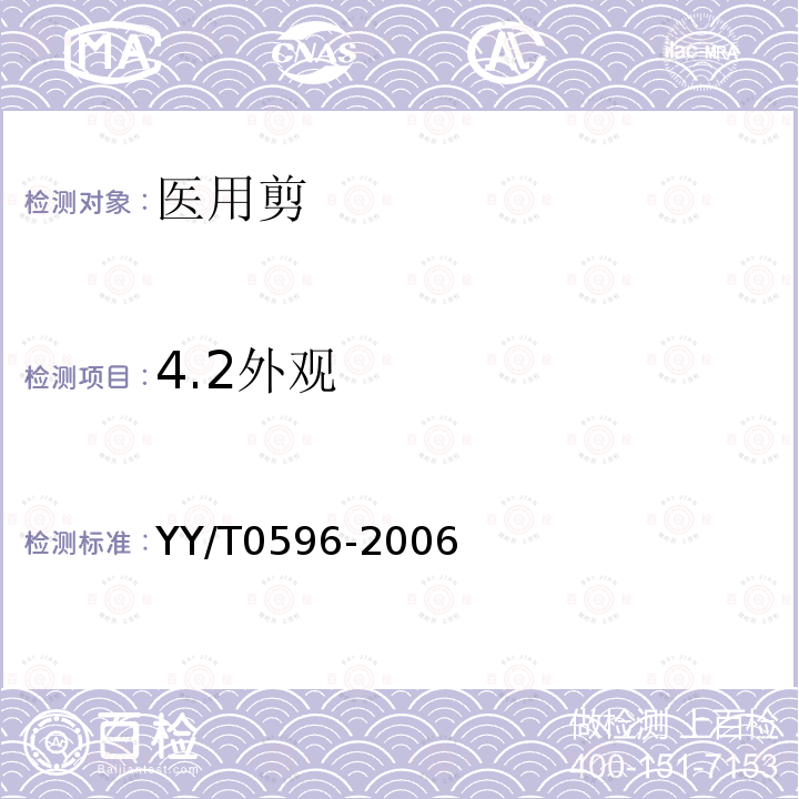 4.2外观 YY/T 0596-2006 医用剪