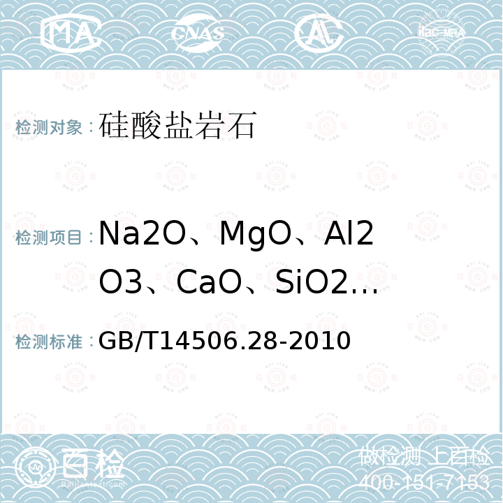 Na2O、MgO、Al2O3、CaO、SiO2、K2O、TiO2、TFe2O3 GB/T 14506.28-2010 硅酸盐岩石化学分析方法 第28部分:16个主次成分量测定