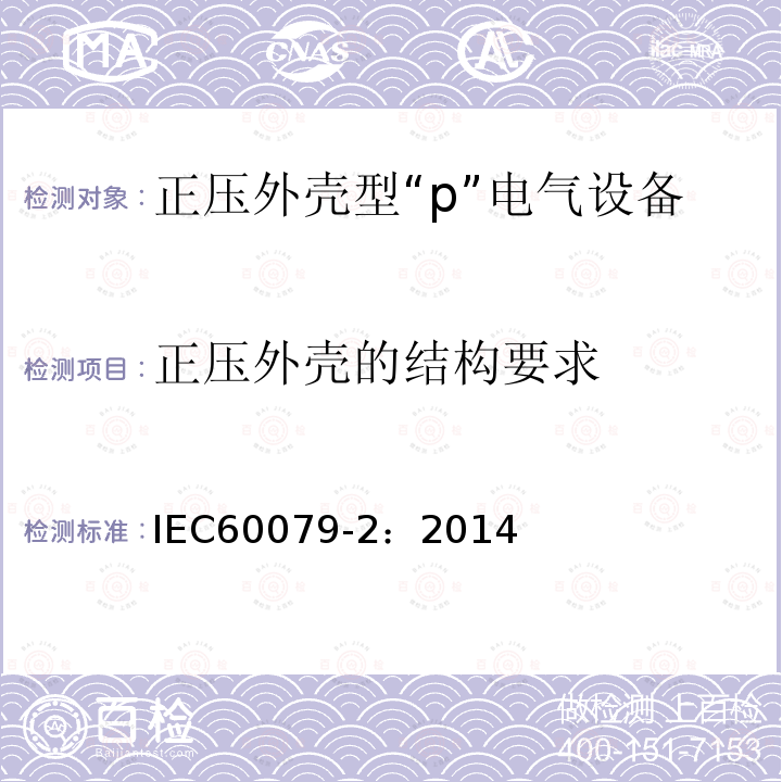 正压外壳的结构要求 IEC 60079-2-2014 爆炸性气体环境 第2部分:用受压外壳“p”保护设备