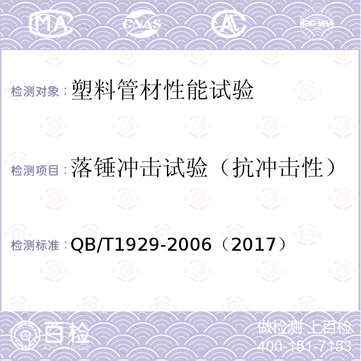 落锤冲击试验（抗冲击性） QB/T 1929-2006 埋地给水用聚丙烯(PP)管材