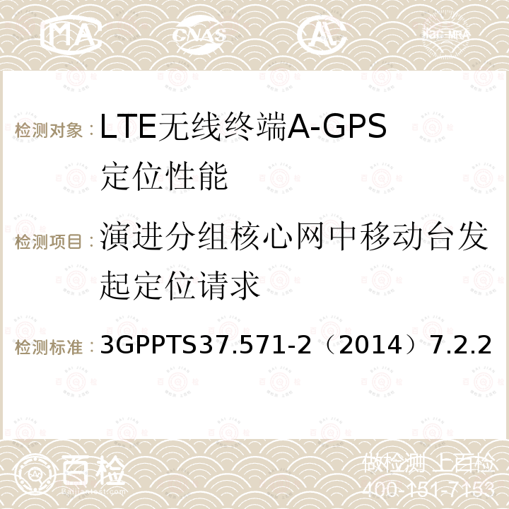 演进分组核心网中移动台发起定位请求 3G合作计划；通用陆地无线接入及其演进和演进的分组核心；用户设备（UE）的定位一致性规范；第二部分：协议一致性