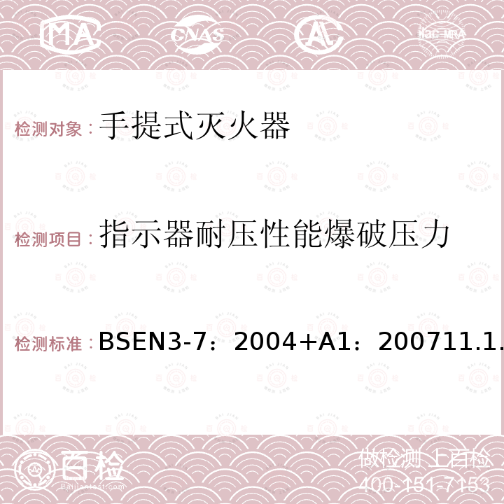 指示器耐压性能爆破压力 手提式灭火器.特性、性能要求和试验方法