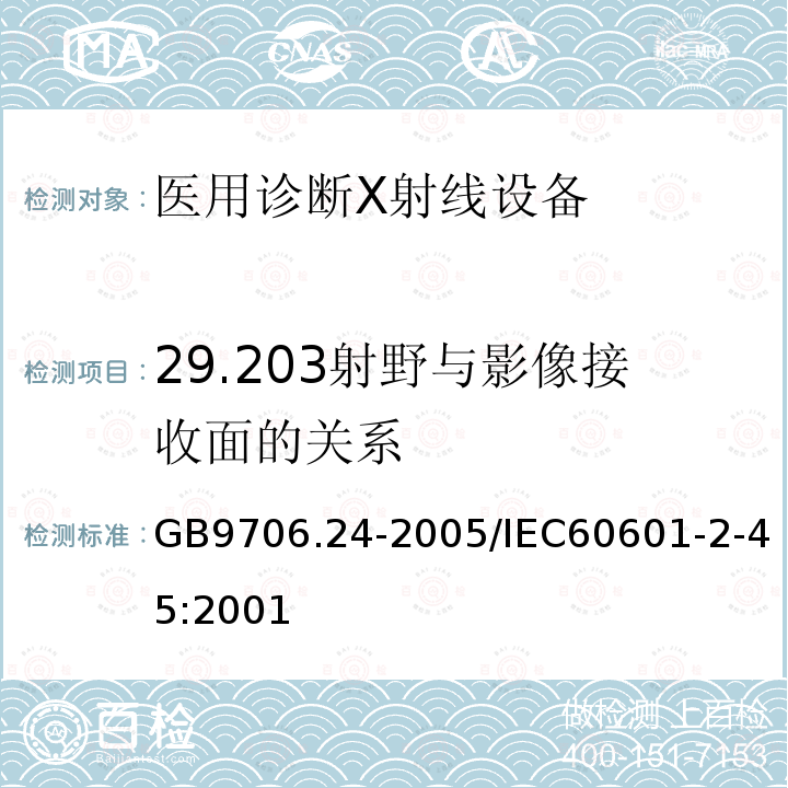 29.203射野与影像接收面的关系 GB 9706.24-2005 医用电气设备 第2-45部分:乳腺X射线摄影设备及乳腺摄影立体定位装置安全专用要求