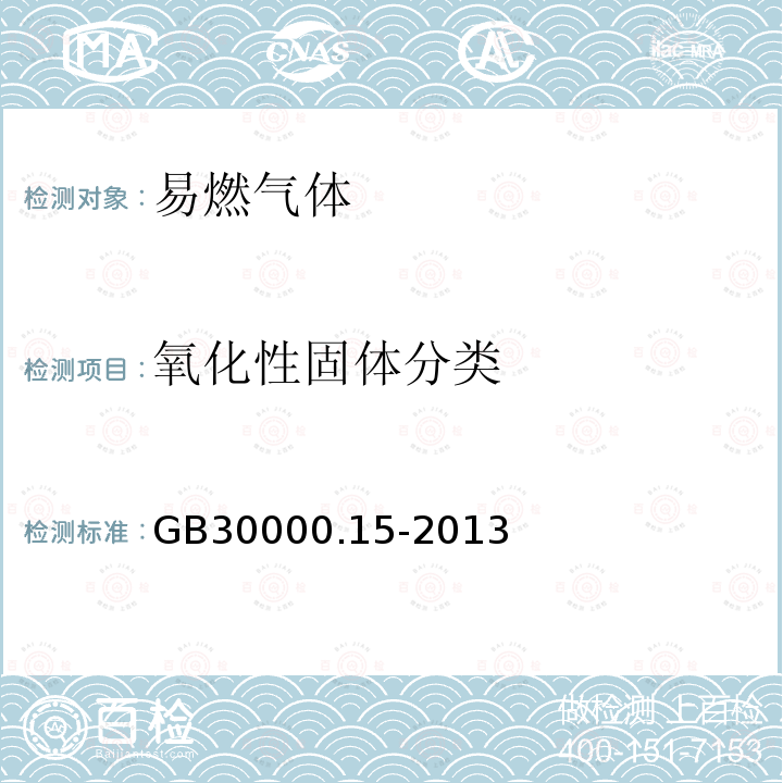 氧化性固体分类 GB 30000.15-2013 化学品分类和标签规范 第15部分:氧化性固体