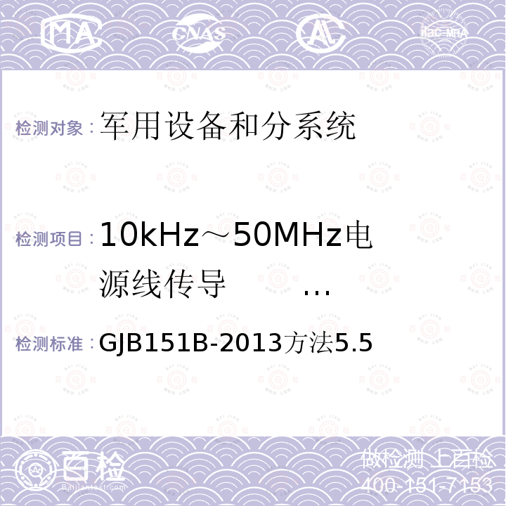 10kHz～50MHz电源线传导 发射(CE03/CE102) 军用设备和分系统电磁发射和敏感度要求与测量