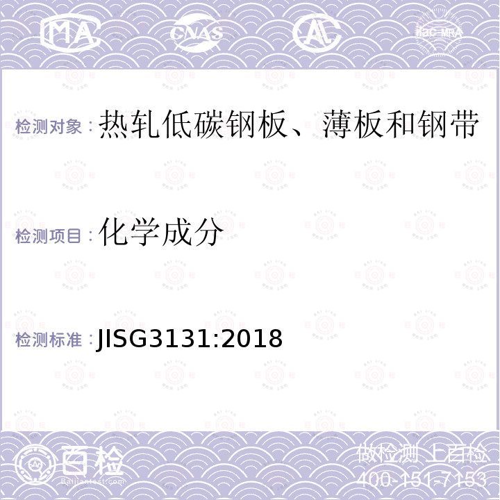 化学成分 JIS G3131-2018 热轧低碳钢板、薄板和钢带