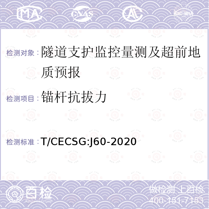 锚杆抗拔力 T/CECSG:J60-2020 公路隧道检测规程