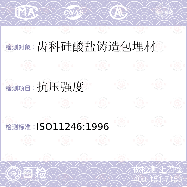 抗压强度 ISO11246:1996 齿科硅酸盐铸造包埋材