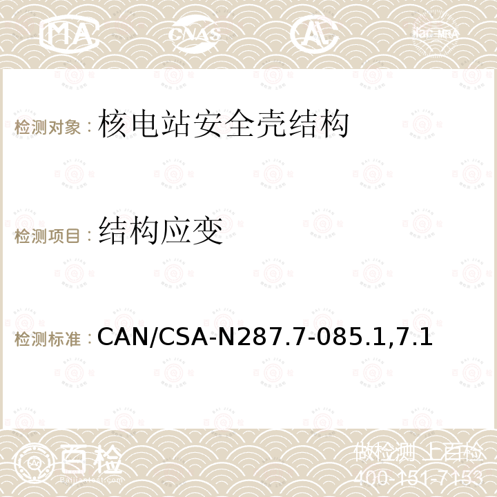 结构应变 CAN/CSA-N287.7-085.1,7.1 CANDU核电厂混凝土安全壳结构在役检查和试验要求