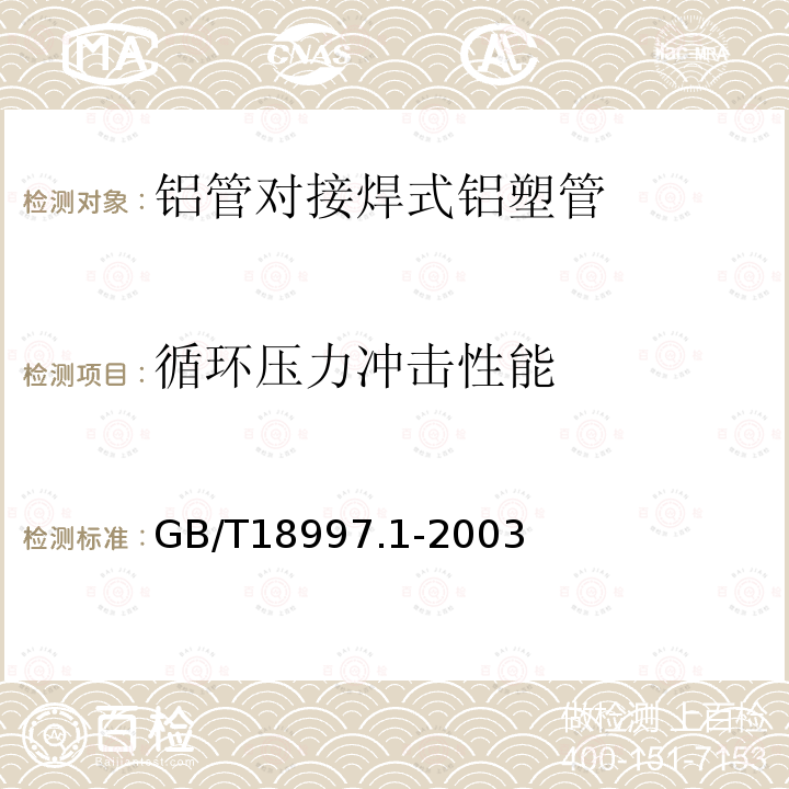 循环压力冲击性能 GB/T 18997.1-2003 铝塑复合压力管 第1部分:铝管搭接焊式铝塑管