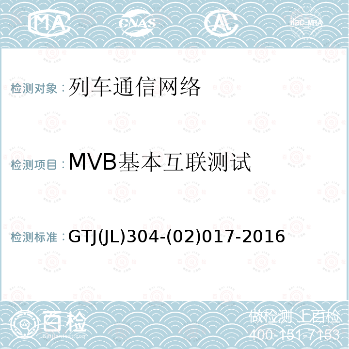 MVB基本互联测试 GTJ(JL)304-(02)017-2016 列车通信网络一致性检查作业指导书