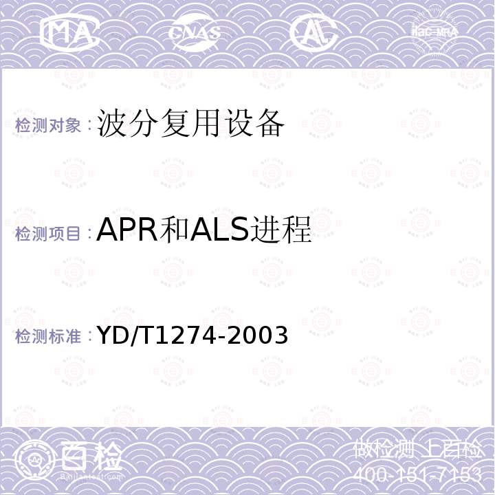 APR和ALS进程 YD/T 1274-2003 光波分复用系统(WDM)技术要求——160×10Gb/s、80×10Gb/s部分