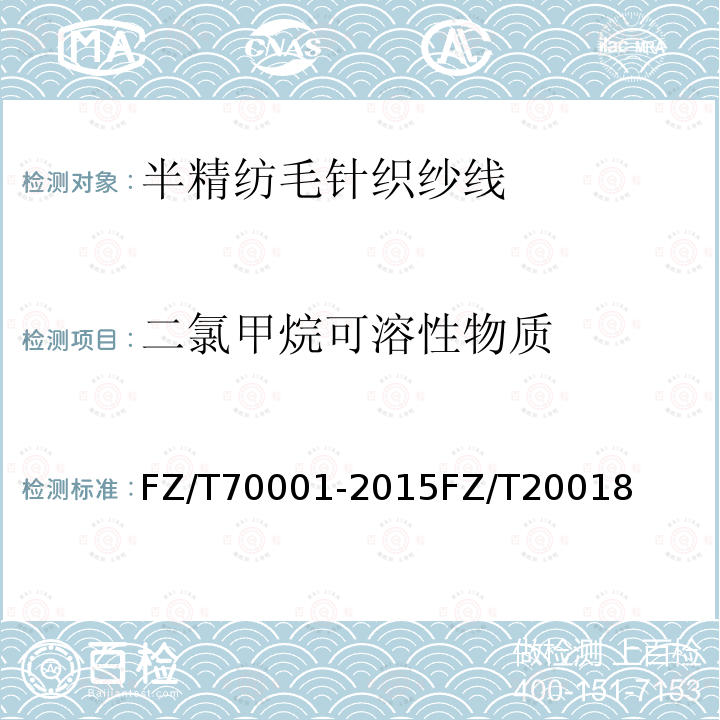 二氯甲烷可溶性物质 针织和编结绒线试验方法毛纺织品中二氯甲烷可溶性物质的测定