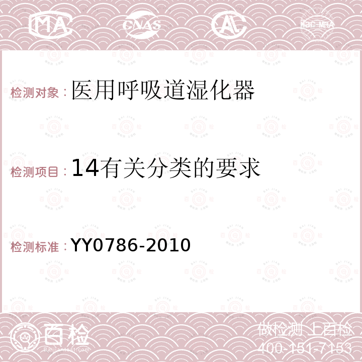 14有关分类的要求 YY 0786-2010 医用呼吸道湿化器 呼吸湿化系统的专用要求