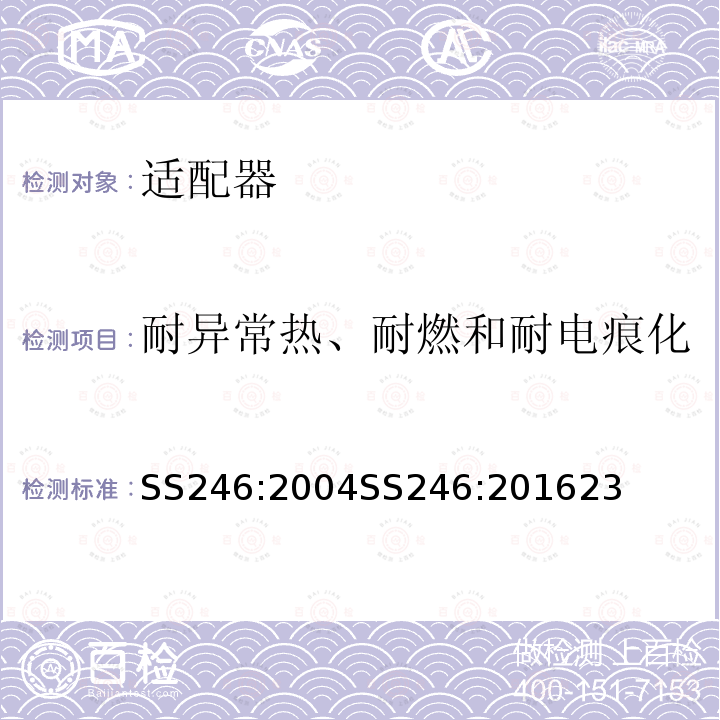 耐异常热、耐燃和耐电痕化 带熔断器和不带熔断器的适配器的规范