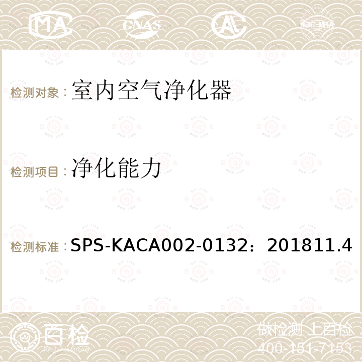 净化能力 SPS-KACA002-0132：201811.4 室内空气净化器