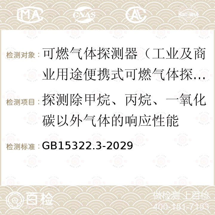 探测除甲烷、丙烷、一氧化碳以外气体的响应性能 可燃气体探测器 第3部分：工业及商业用途便携式可燃气体探测器