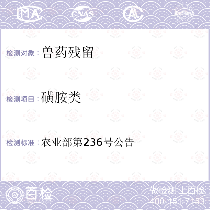 磺胺类 农业部第236号公告 动物源食品中磺胺二甲嘧啶残留检测方法