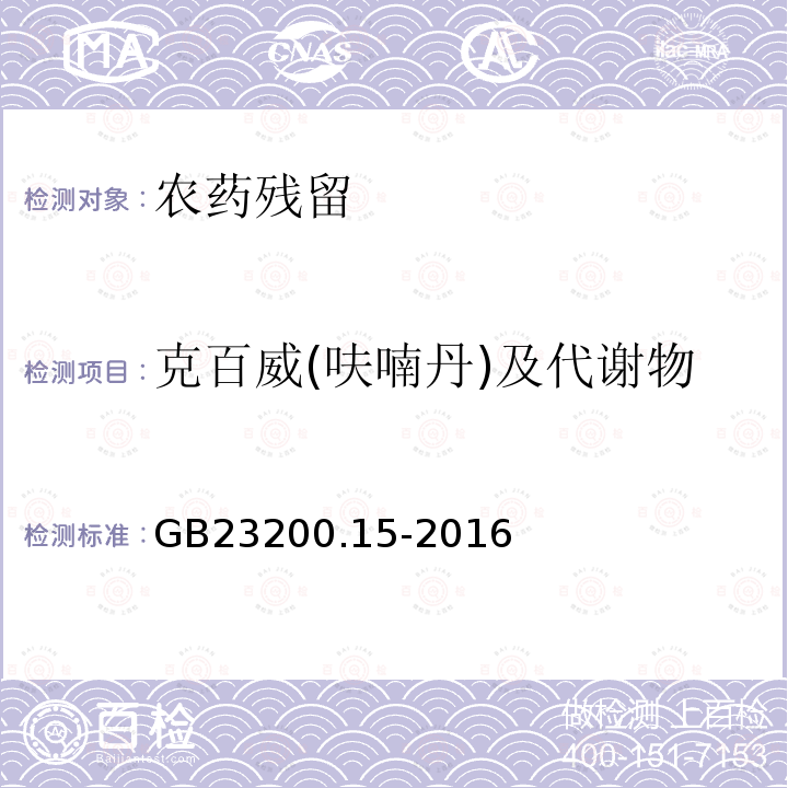 克百威(呋喃丹)及代谢物 食品安全国家标准 食用菌中503种农药及相关化学品残留量的测定 气相色谱-质谱法