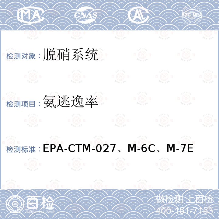氨逃逸率 EPA-CTM-027、M-6C、M-7E 烟气取样与分析系列标准