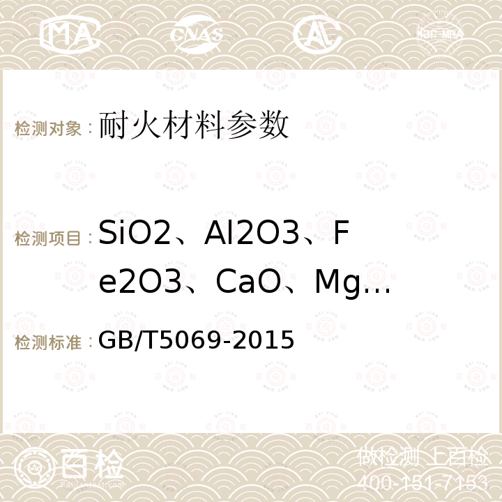 SiO2、Al2O3、Fe2O3、CaO、MgO、TiO2、K2O、Na2O、LOI 镁铝系耐火材料化学分析方法