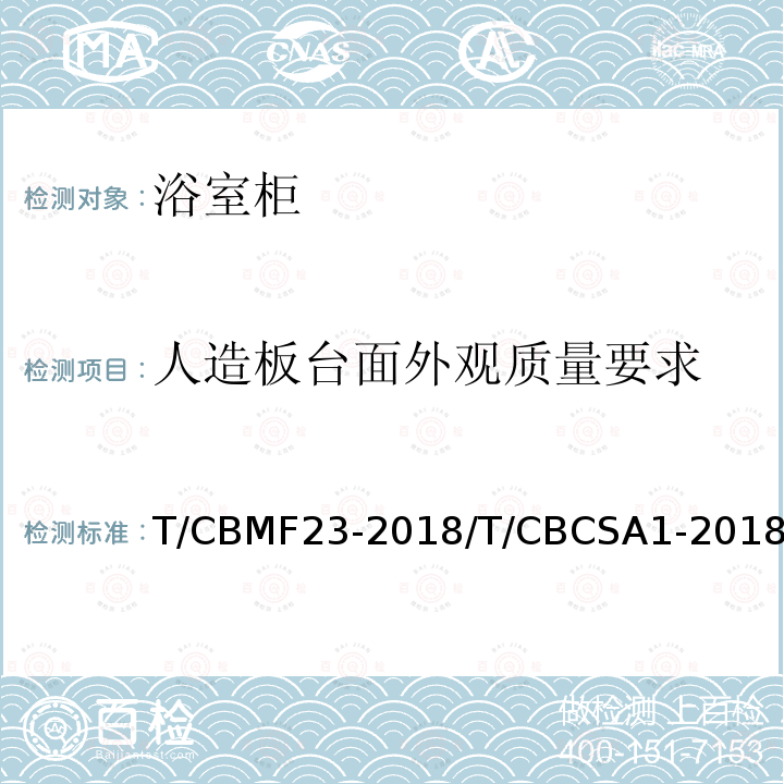 人造板台面外观质量要求 T/CBMF23-2018/T/CBCSA1-2018 浴室柜