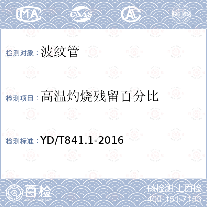 高溫灼燒殘留百分比 地下通信管道用塑料管 第1部分:總則 第5.16款
