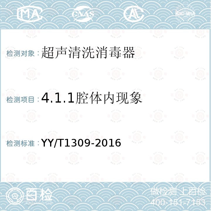 4.1.1腔体内现象 YY/T 1309-2016 清洗消毒器 超声清洗的要求和试验