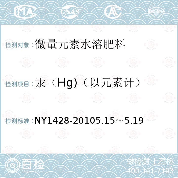 汞（Hg)（以元素计） NY 1428-2010 微量元素水溶肥料