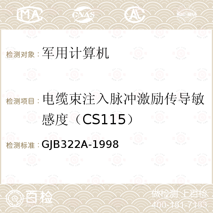 电缆束注入脉冲激励传导敏感度（CS115） GJB322A-1998 军用计算机通用规范