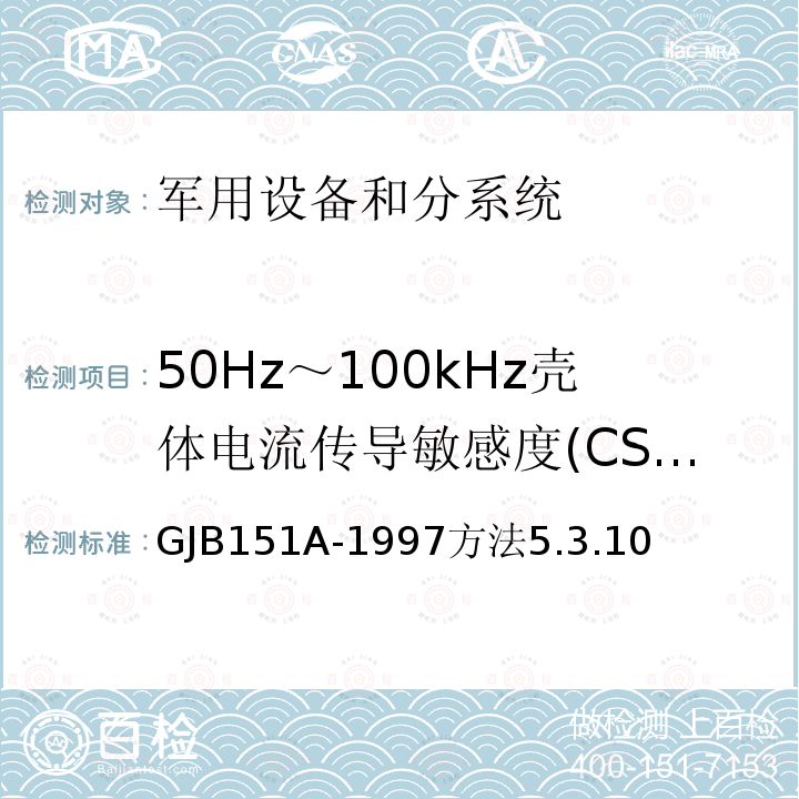 50Hz～100kHz壳体电流传导敏感度(CS09/CS109) 军用设备和分系统电磁发射和敏感度要求