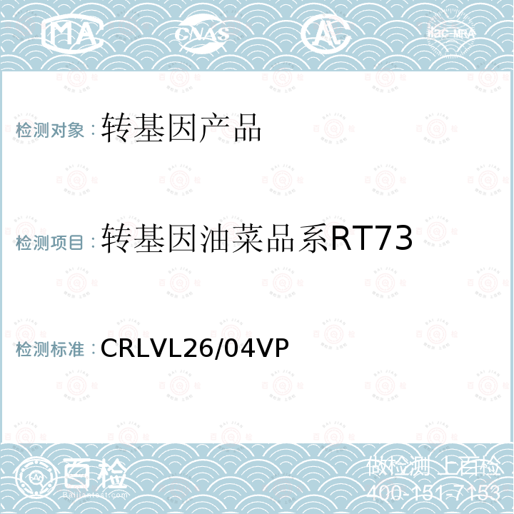 转基因油菜品系RT73 CRLVL26/04VP 实时荧光PCR定量检测方法
